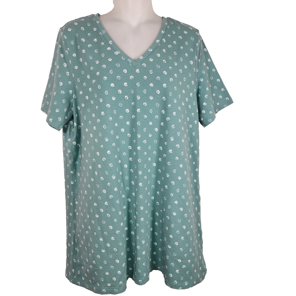 Denim & Co. Womens Reg Printed Jersey V Neck Tunic Top Pockets M Teal A382016
